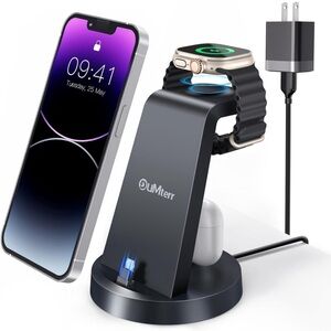 Black 3-in-1 Wireless Charging Station